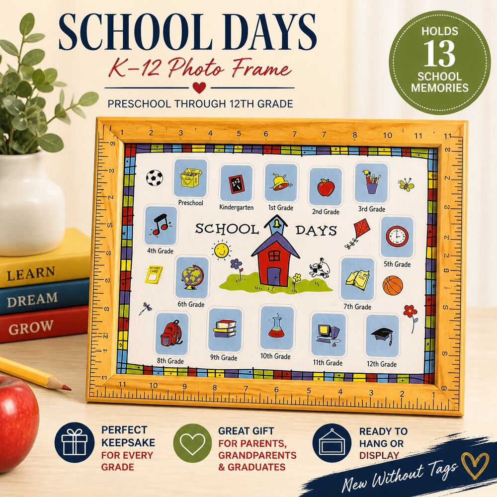 School Days Photo Frame K-12 Keepsake Wooden Ruler Frame Graduation Gift
